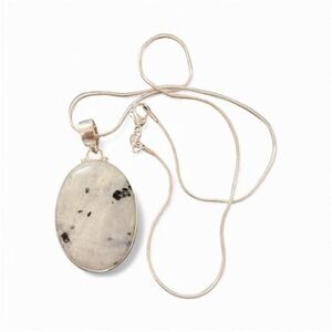 Handcrafted silver plated moonstone pendant with silver plated snake chain